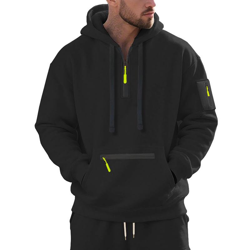 Men's Autumn/Winter Hooded Pullover Sweatshirt with Pockets and Thickened Velvet, Casual Sportswear
