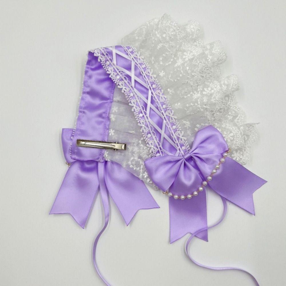 Ribbon Bow Ruffled Hairband Pearl Lolita Hair Clip Creative Maid Cosplay Headdress Daily