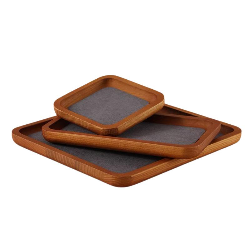 HeMu Wooden Microfiber Velvet Cloth Multi-purpose Rounded Corner Empty Tray Viewing Pallet Jewelry Display Storage Tray