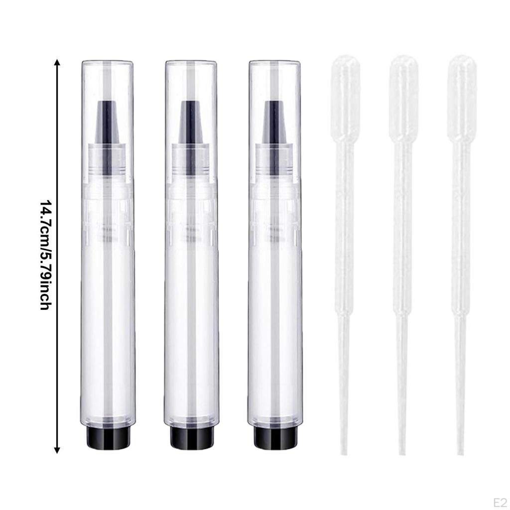 3 Pieces Pen Set Fillable 6ml Empty Single Hand Press Brushes Nail Oil Pens for Lipgloss Furniture