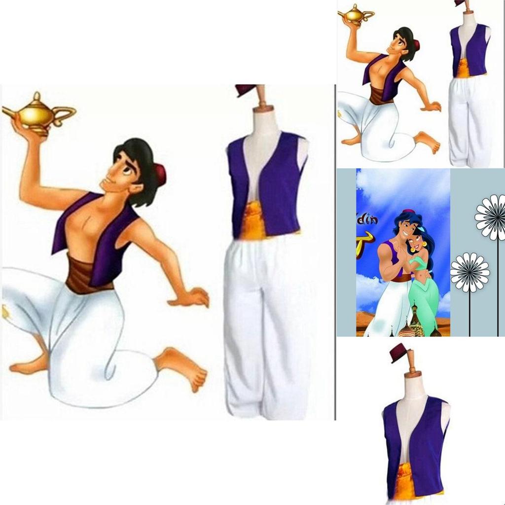 Stunning Aladdin Cosplay Magic Lamp Prince Aladdin Costumes With Purple Vest And Hat