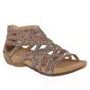 Summer Women Sandals Round Toe Hollow Wedges Sandals Casual Closed Toe Flat Rome Sandals Plus Size Leopard Sandalswer4