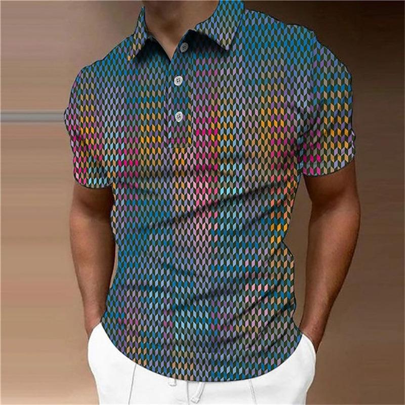 Geometric Pattern Short Sleeve Polo Shirt, Stylish Casual Men's Wear Essential