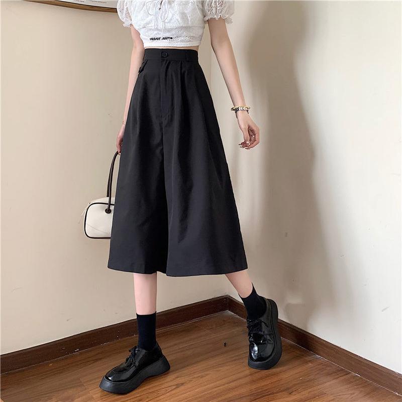 Summer Korean Style Thin 7/10 Length Wide-Leg Pants for Women High-Waist Loose Straight-Leg Versatile Casual Trousers