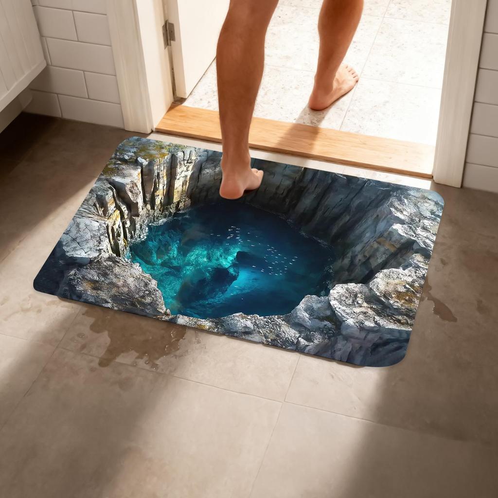 3D Optical Illusion Hole Rug Non Slip Carpet Easy Clean Pet Friendly Floor Mat for Living Room Hall Kitchen Bathroom Home Decor