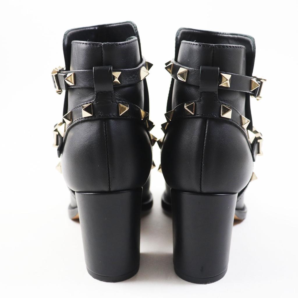 Great Valentino Garavani Short Boots With Rock Studs Black Leather Women 35.5 Used