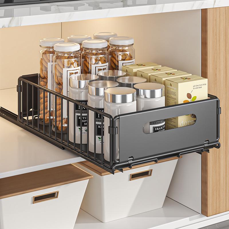 Pull-Out Kitchen Organizer: Sliding Rack for Bowls, Dishes, Spices & Under Sink Storage