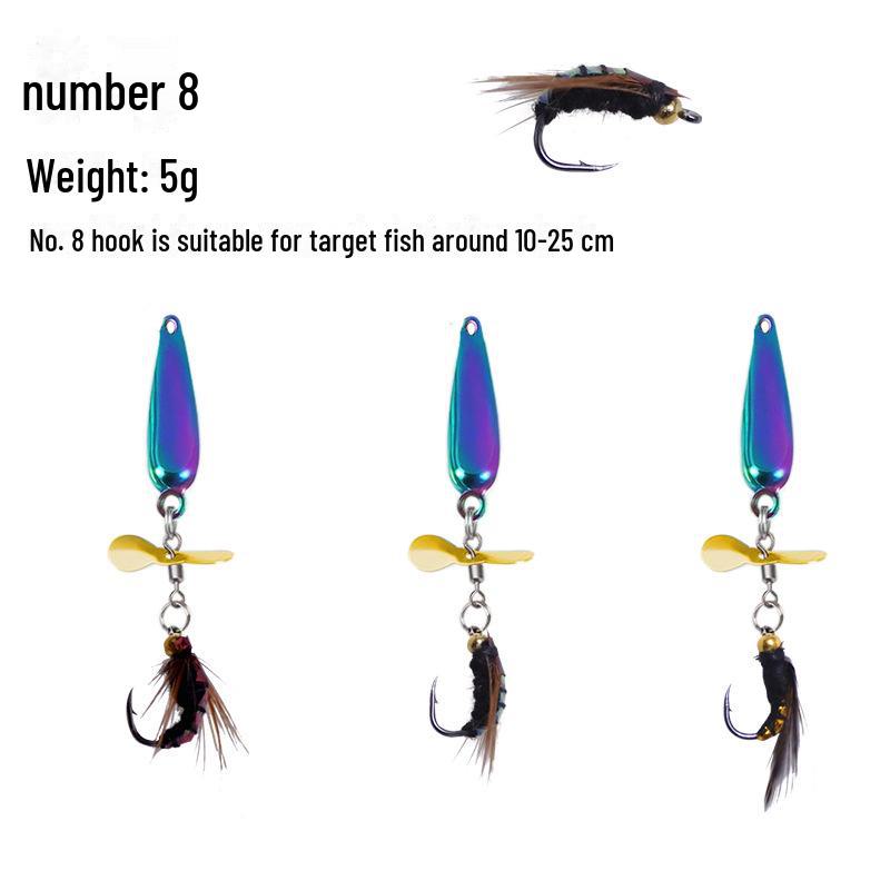 Kung Fu Fly Fishing Set: Rotating Propeller, Melon Seeds, Sequin Hook, Micro Fake Bait, Horse Mouth White Bait