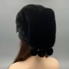 Chapéu de pele de vison natural para mulheres, chapéus quentes de inverno com bolas, chapéu preto luxuoso de natal, cabeça ajustável, tamanho 55-62cm