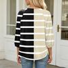 Women Geometric Print 3/4 Sleeve Round Neck Pleated Casual Loose Fit T-Shirt Top for Daily Wear