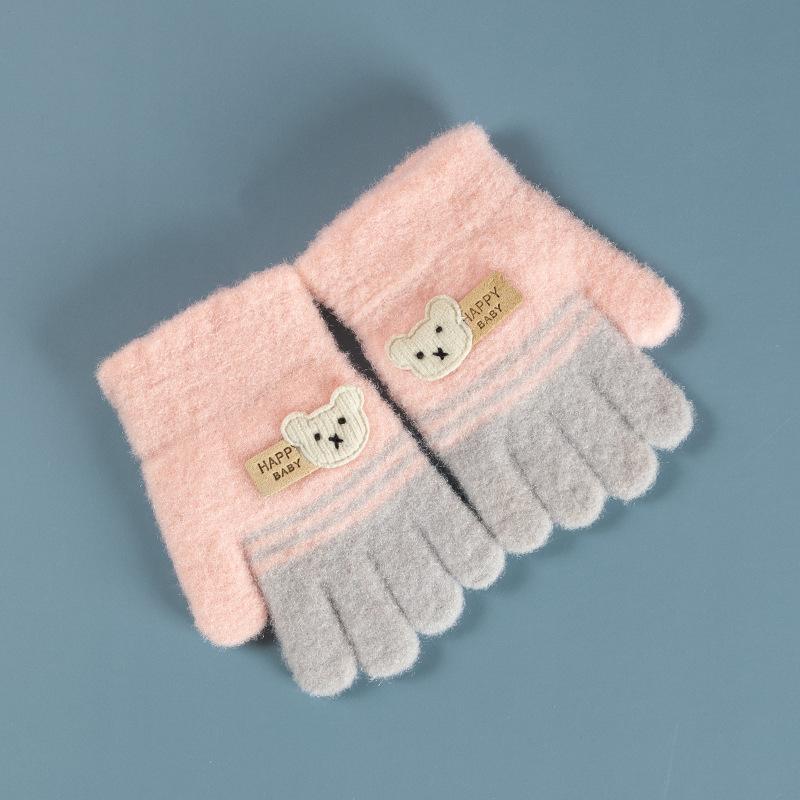 Xuehuaxiu Kinder-Thermohandschuhe, gestrickte Jacquard-Fäustlinge mit Cartoon-Bär, Großhandel für Kinderhandschuhe