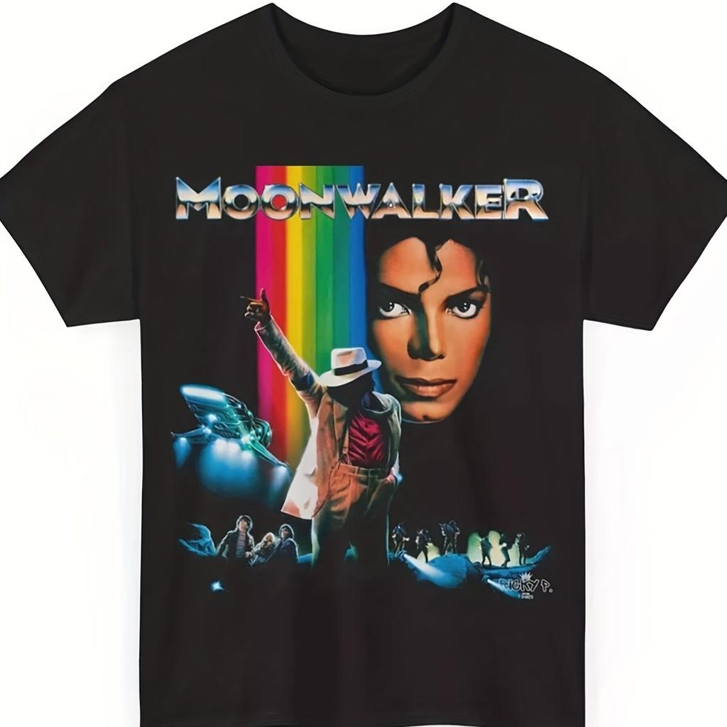 Unisex Moonwalkerie Tshirt Iconic Print Casual Crew Neck Tshirt with MJ Graphic Machine Washable Music Apparel