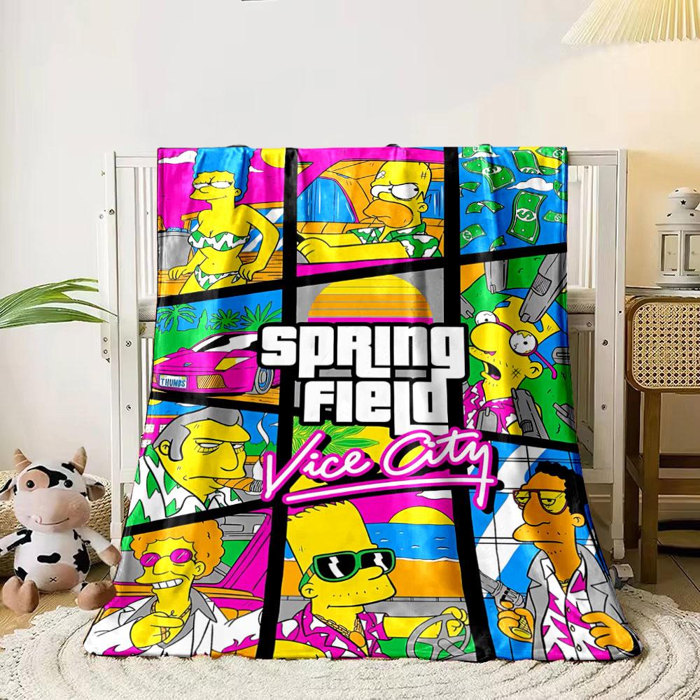 

Retro Miami Vice theme with Simpsons characters in vibrant colors. for all seasons blanket lunch break throw gift 80cm x 120cm
