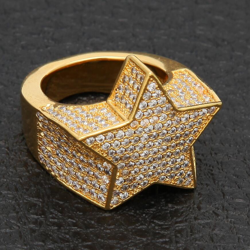 

THE BLING KING Fashion Star Rings Gold Silver Color Full Iced Cubic Zirconia Hiphop Ring Jewelry For Men And Women Drop Shipping 7 золотой
