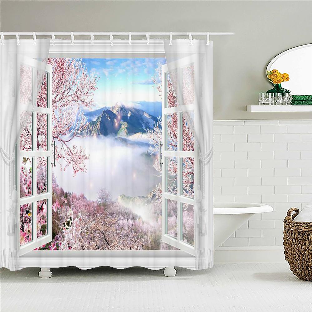 Bath Curtain 3d Printing Window Scenery Forest Shower Curtains Waterproof Bathroom Curtain Washable Fabric With Hooks