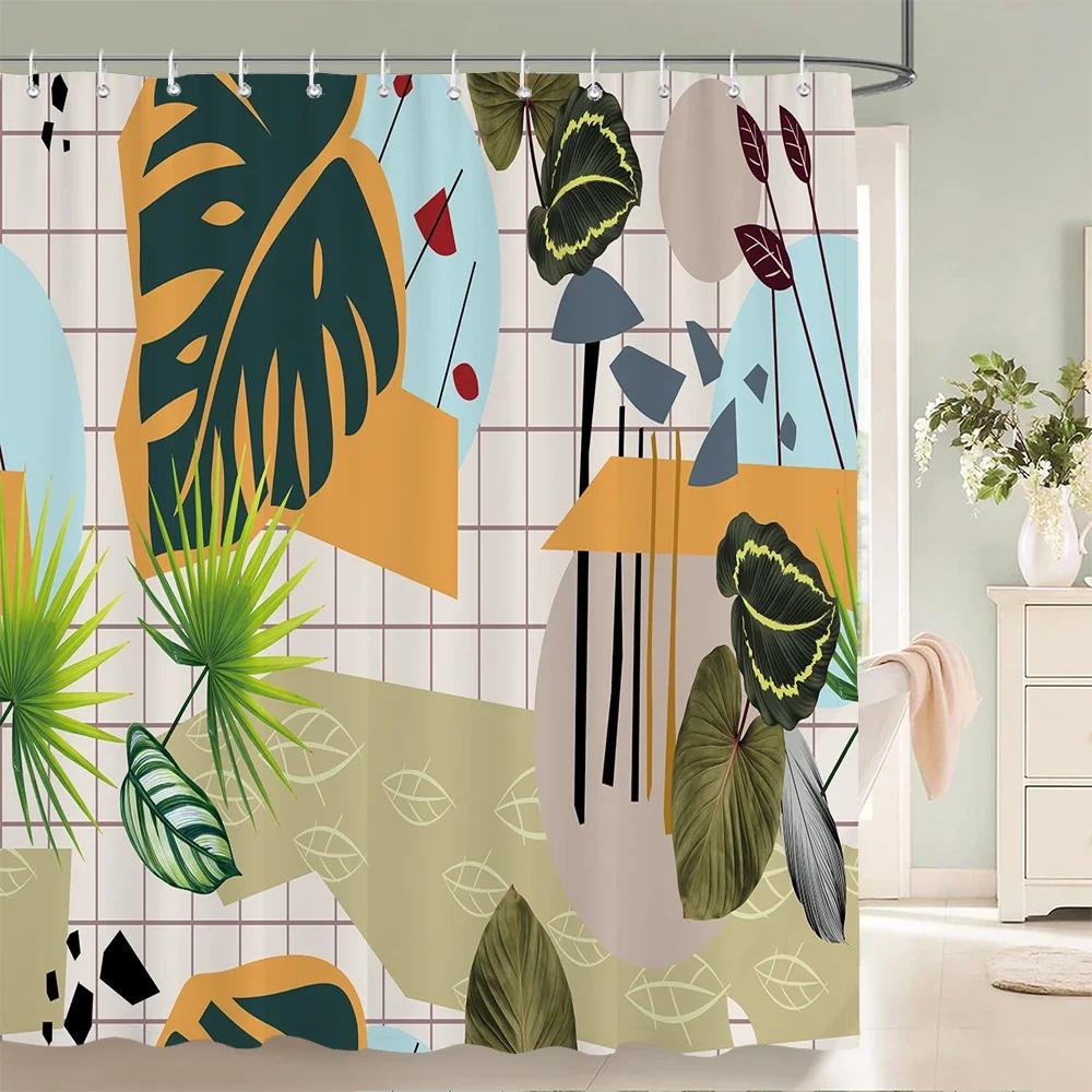 Palm Trees Leaves Shower Curtain Bathroom Waterproof Polyester Shower Curtain Printing Curtains for Bathroom Shower with Hook0