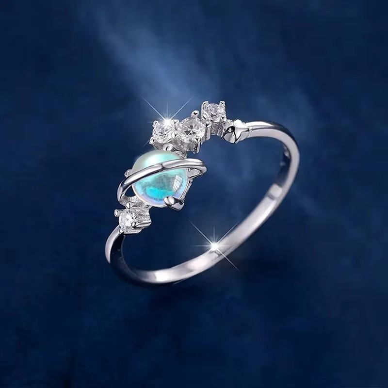 

Huitan Novel Imitation Moonstone Rings for Women Exquisite Planet Design Daily Wear Female Rings Trendy Luxury Party Zircon 8