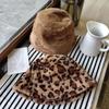 Hat female autumn and winter sweet and cute imitation fur barrel leopard print plush fisherman warm thickened basin hat tide