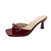 French High-heeled Slippers Women's 2025 New Summer Outer Wear Square Head Thin Heel One-word Drag Bow Sandals Versatile Temperament