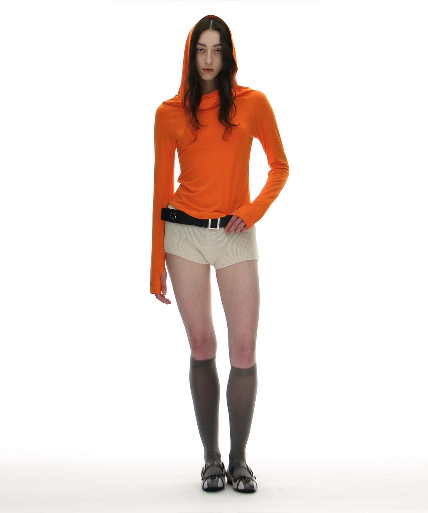PARTIMENTO WOMEN 3-Way Cowl Neck Long Sleeve Tee_Orange
