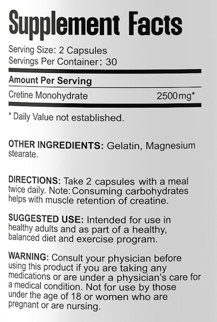 Kreatinmonohydrat 2500mg / Kreatinmonohydrat 2500mg, 60 kapsler