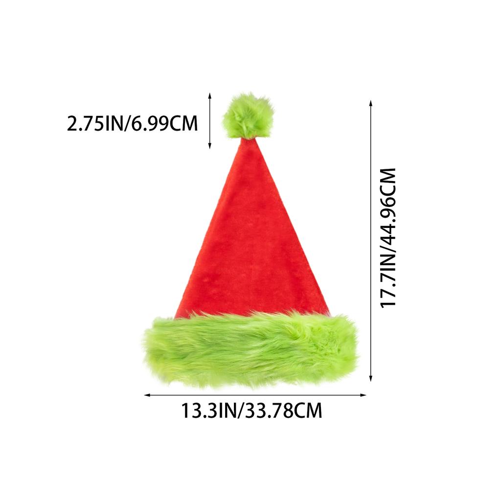 Weihnachtsmannmütze für Erwachsene, Samt-Weihnachtsmannmützen mit grüner Kante, Plüsch-Weihnachtsmütze für Weihnachten, Neujahrsparty-Dekorationen & Zubehör