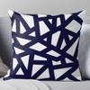 Navy blue white pillowcase with bold mosaic stripes, polyester fabric, machine washable, pillow insert not included.