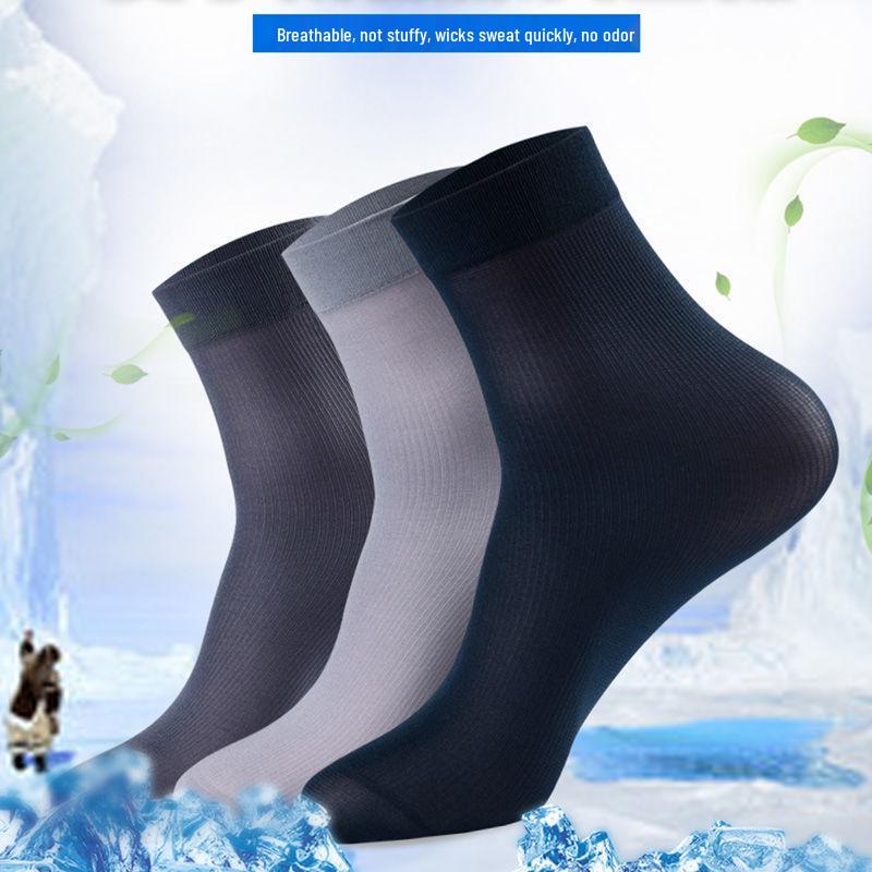 Langsha Men's Ultra-Thin Ice Silk Mid-Calf Socks - Breathable Black Summer Silk Stockings