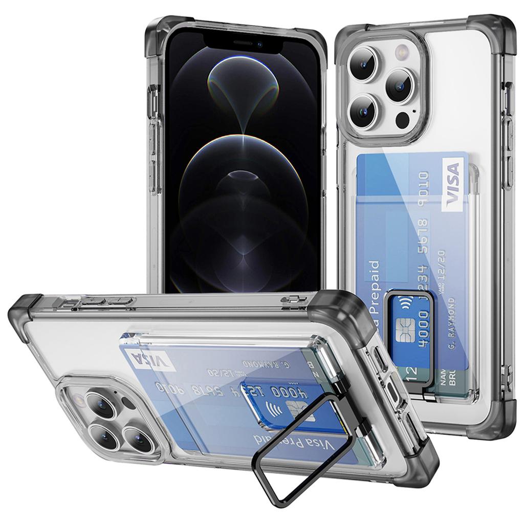 YSM Reinforced Corners Series for iPhone 12/12 Pro Case Card Slot Kickstand Clear Cover
