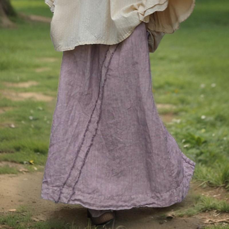 

Johnature Женские винтажные юбки с эластичной талией, лоскутные свободные однотонные ткани, весенние юбки-трапеции One Size фиолетовый