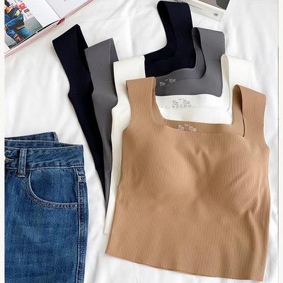 Spring/Summer Wide Strap Seamless Tank Top with Built-in Bra Pads for Women