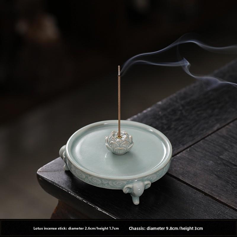 Ceramic Lotus Incense Burner Stick Holder Zen Home Decor Vintage Sandalwood Meditation Living Room Ornament Gift