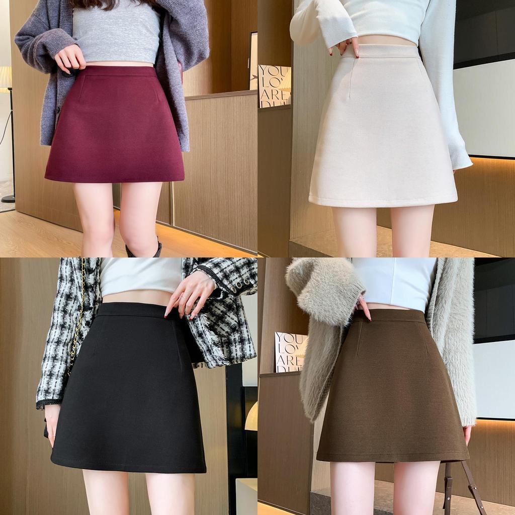Solid Color Blend High Waist Pencil Skirt With Zipper For Women Autumn Winter