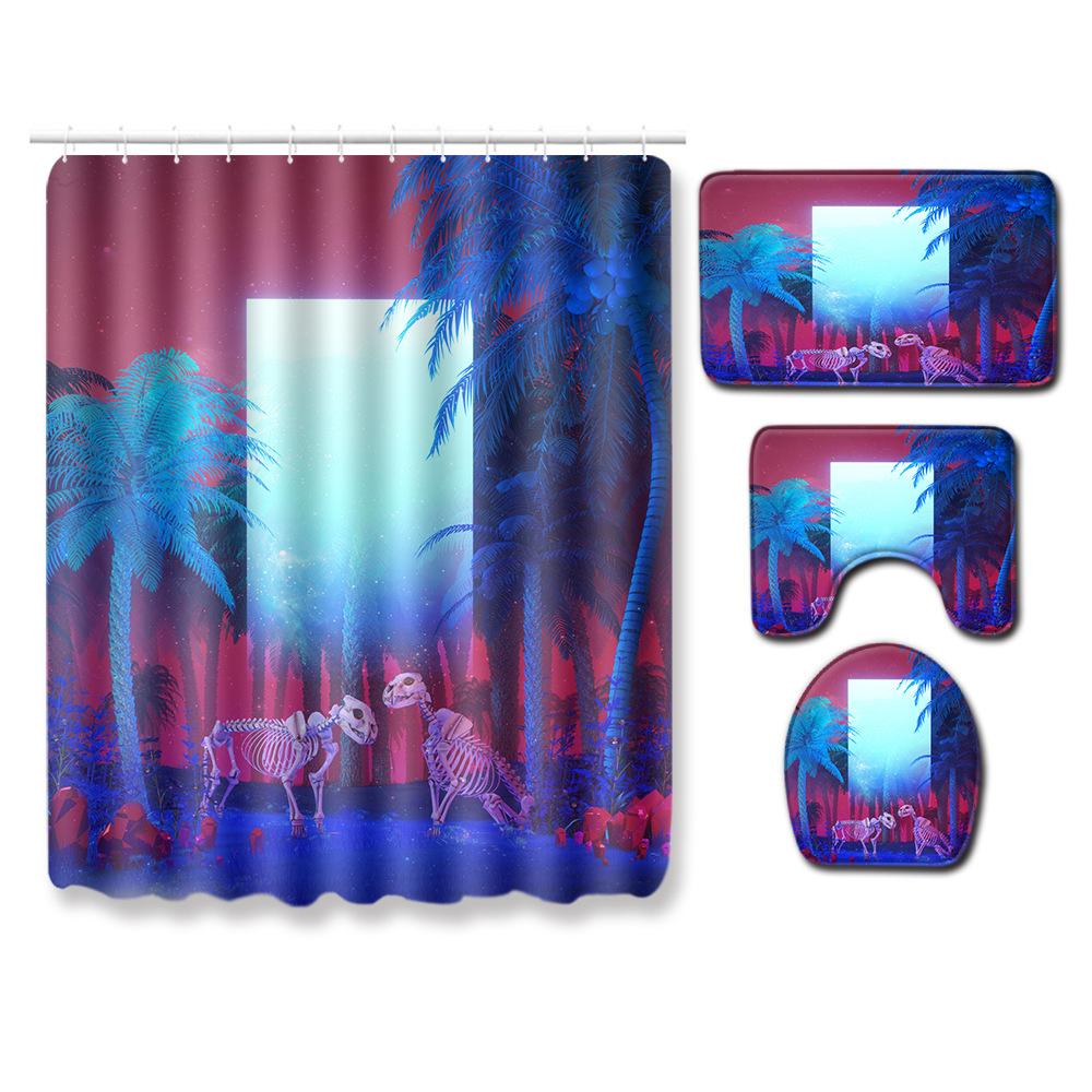 Skull Shower Curtain Floor Mat Combination Four-Piece Set Bathroom Toilet Carpet Shower Room Mat Foot Mat