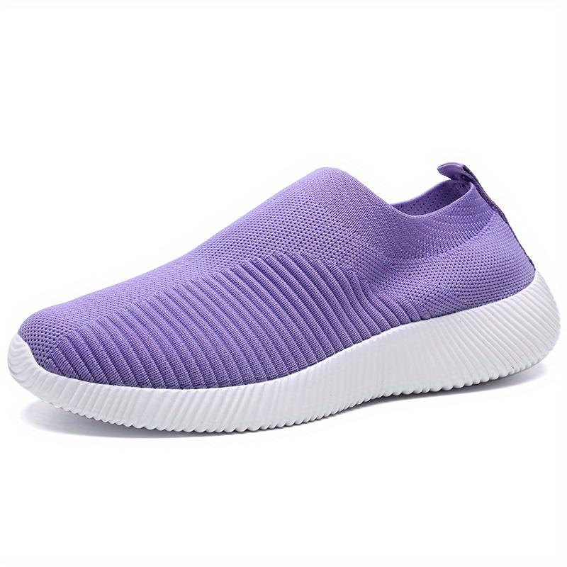 Șosete tricotate de damă, pantofi pantofi, pantofi cu slip-on, respirabili, pantofi de mers cu talpă moale de culoare uni