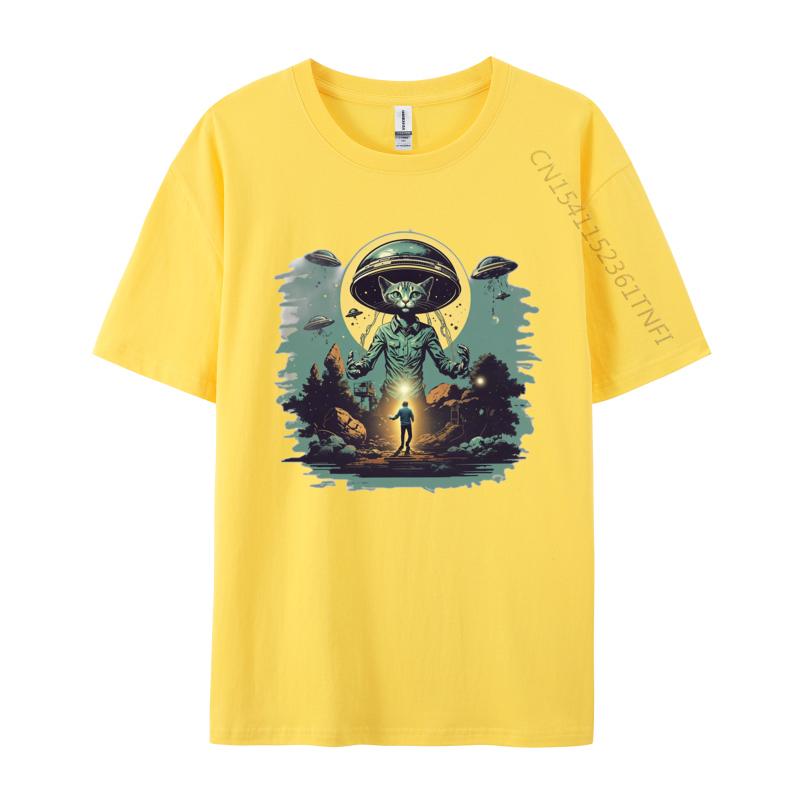 Alien Landing Tshirt Six Flying Saucers Invasion Top Tshirts Tops Shirts Fashionable Graphic T Shirts Men Cotton