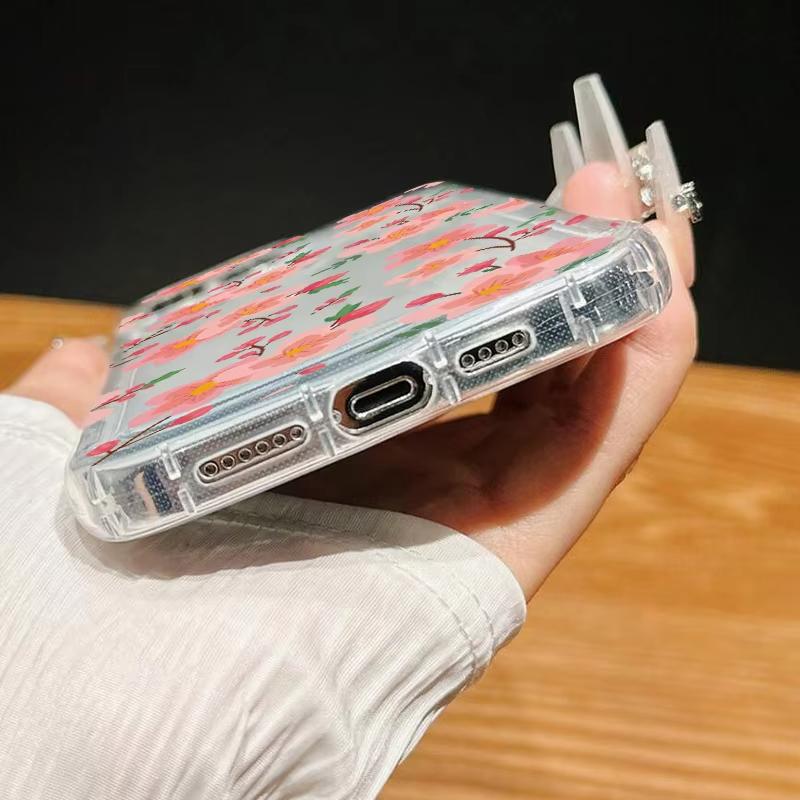 Pink And Purple Flower Print Phone Case For iPhone 17 Air 11 12 13 14 15 16 Pro Max 16e XS X XR 16 Plus Transparent Soft Cover