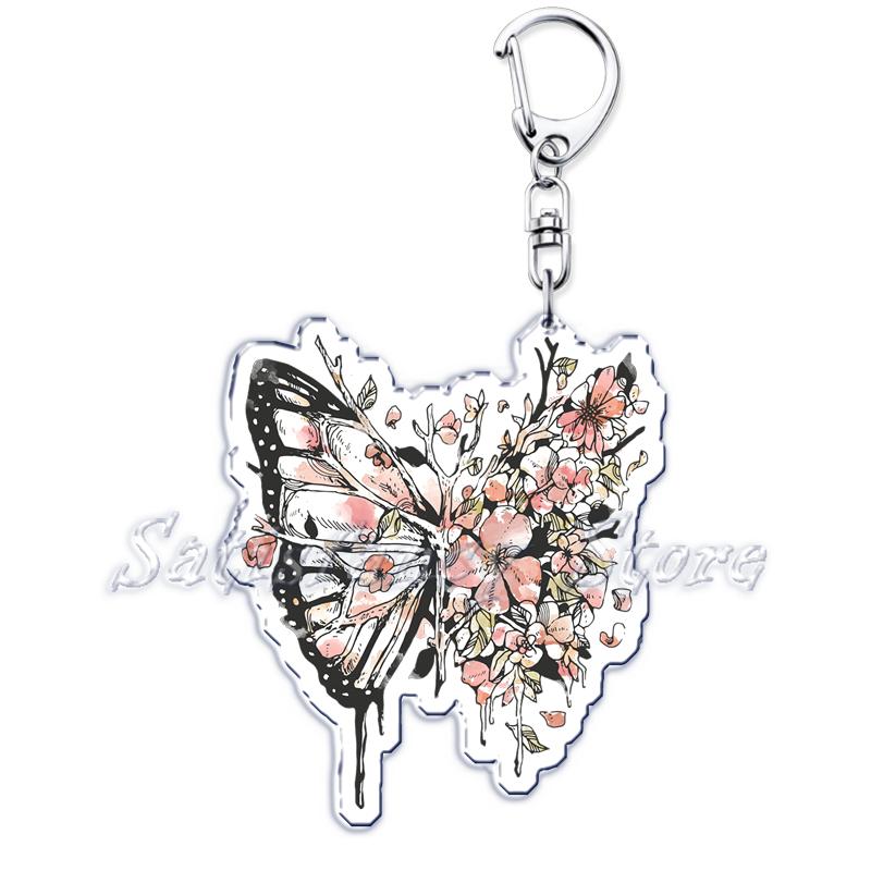 Beautiful Lavender Flower Monarch Butterfly Keychains Ring for Accessories Bag Butterflies Pendant Key Chain Jewelry Fans Gifts