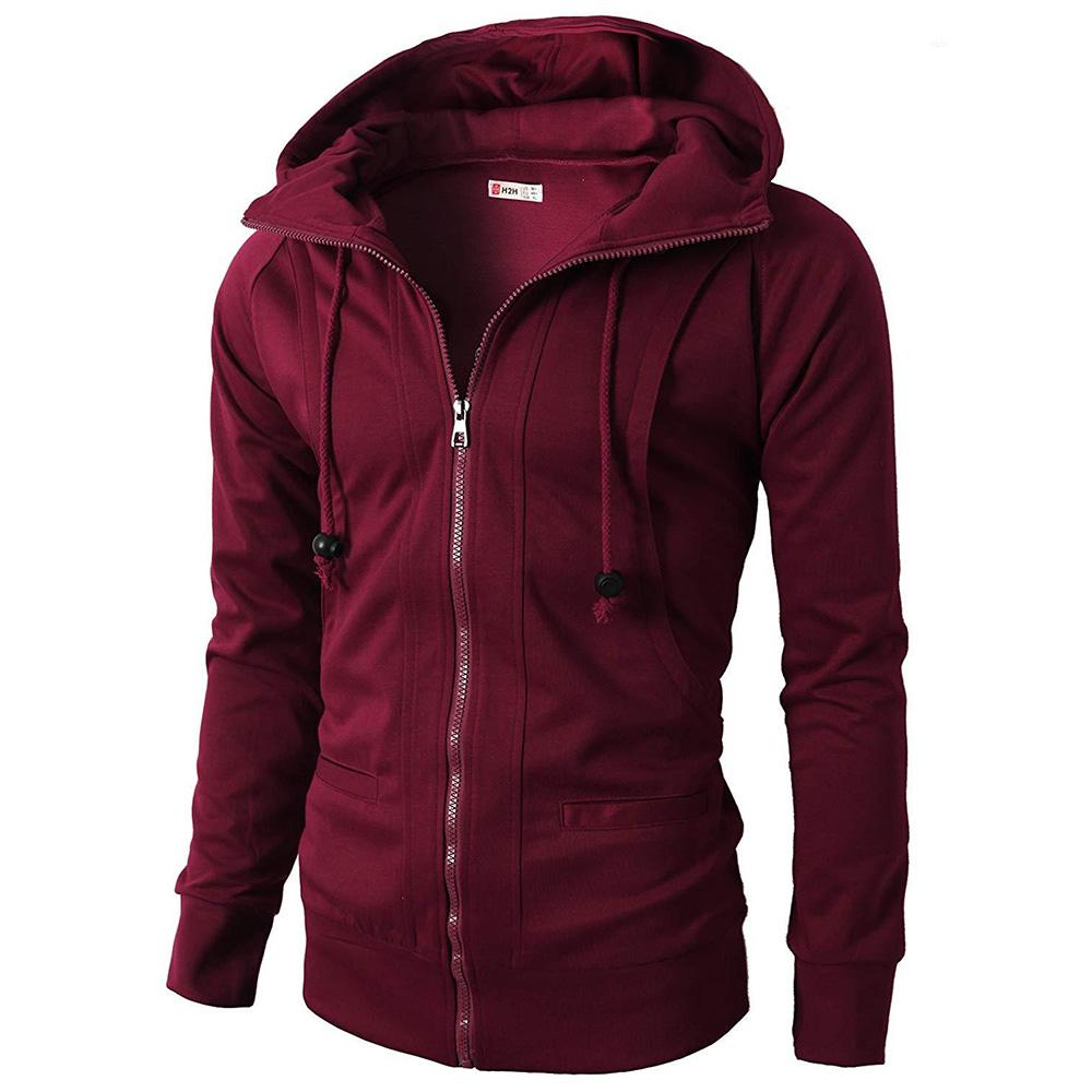 

Male Sports Fitness Hoodies Loose Casual Solid Color Zipper Sweatshirts Winter Thick Warm Coats Zip Cardigan M винный