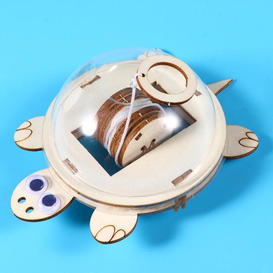 1 Set DIY Pull Rope Turtle Toy Kit Handmade Wooden Puzzle Pulling Tortoise Building Crafts Kids STEM Educational Physics Science Experiment Toy