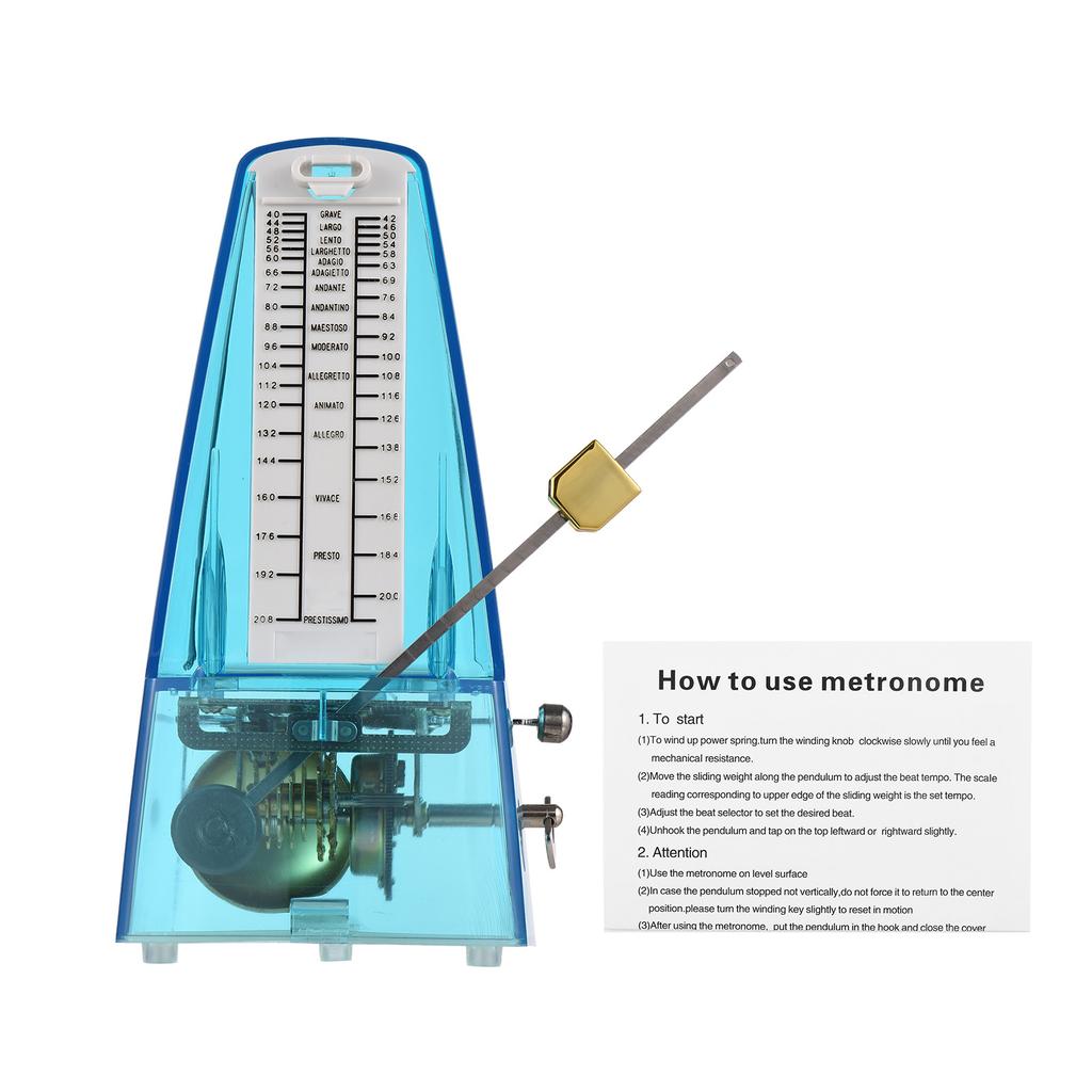 Transparent Mechanical Metronome with Bell Universal Wind up Metronome with Loud Sound Beat Selection Speed Control for