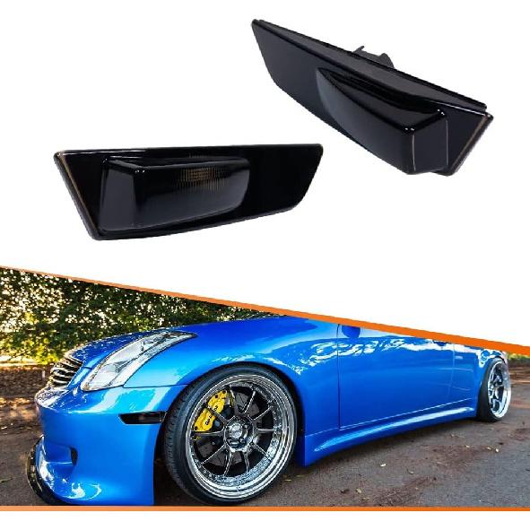 

ADIIL Smoked Lens Amber LED Side Marker Lights Compatible With 2003-2007 Infiniti G35 Coupe Skyline Front Bumper Turn Signals Side Marker Assembly Smoked Lens Housing