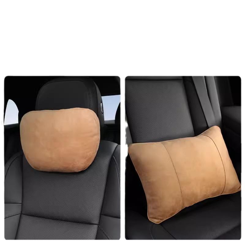 Wildleder Auto Lenden- & Nackenstütz-Set - Atmungsaktive, Perforierte Kopfstützen- & Rückenlehnenkissen