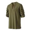 Men's Casual And Fashionable Cotton And Linen Solid Color Round-neck Long-sleeved