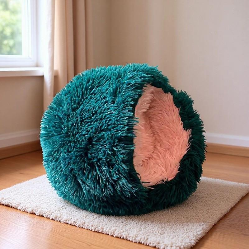 Zimowe Ciepłe Półzamknięte Pluszowe Legowisko dla Kota i Psa