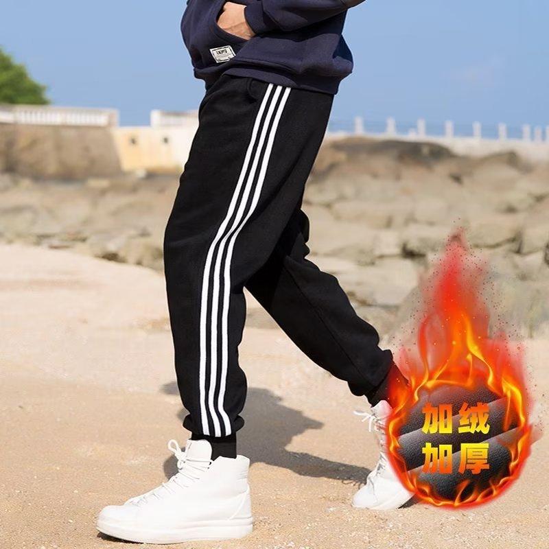 Volné rovné ležérní kalhoty pánské jarní a letní nové třípruhé školní uniformové kalhoty tenké velká velikost dlouhé kalhoty