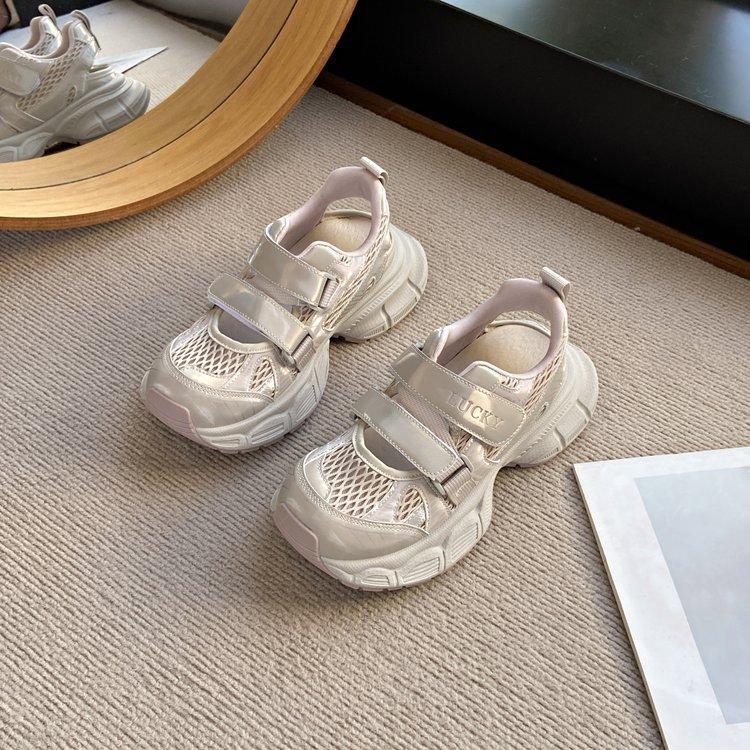Velcro hollow breathable bag head sandals women's summer 2025 new thick-soled heightening casual sports dad shoes