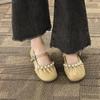 Mode Damen Große Größe Flache Schuhe Herbst Bargeld Runden Kopf Flachen Mund Perlen Linie mit Weicher Sohle Einzelnen Schuhe