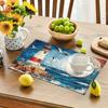 4er-Set Leinen-Tischsets, Design mit Leuchtturm, Möwe und Kompass, Perfekt für die Dekoration des Esstisches zu Hause, für Küche und Feiertagspartys, 12x18 Zoll