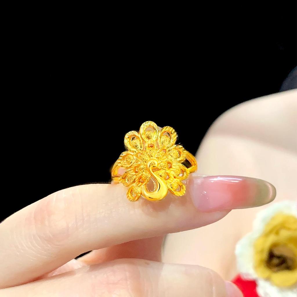 Gold Plated Peacock Openwork Ring for Women - Elegant Bridal Engagement Jewelry, Adjustable Design